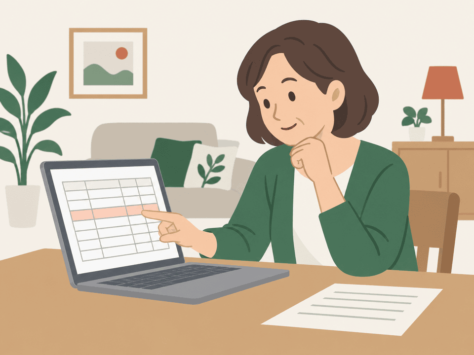 パソコンで許可業者の一覧を確かめる女性のイラスト