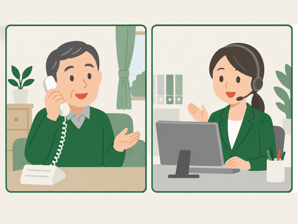 電話で窓口に相談する男性のイラスト