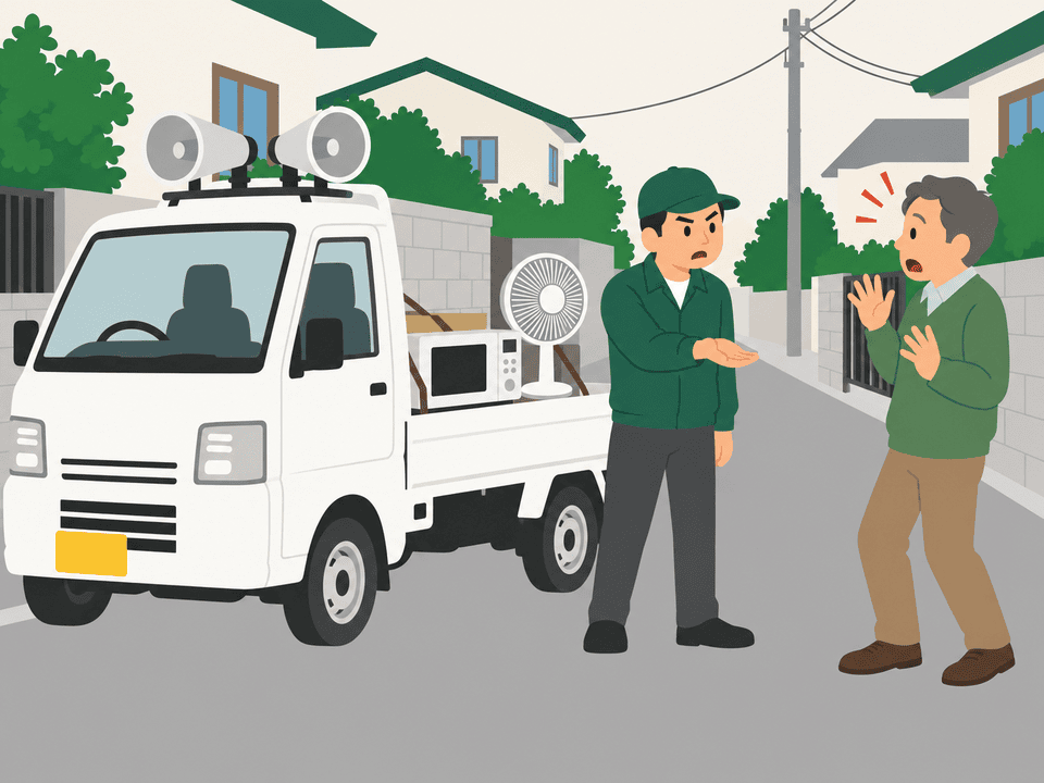軽トラックに品物を積んだあとで料金を求められるイラスト